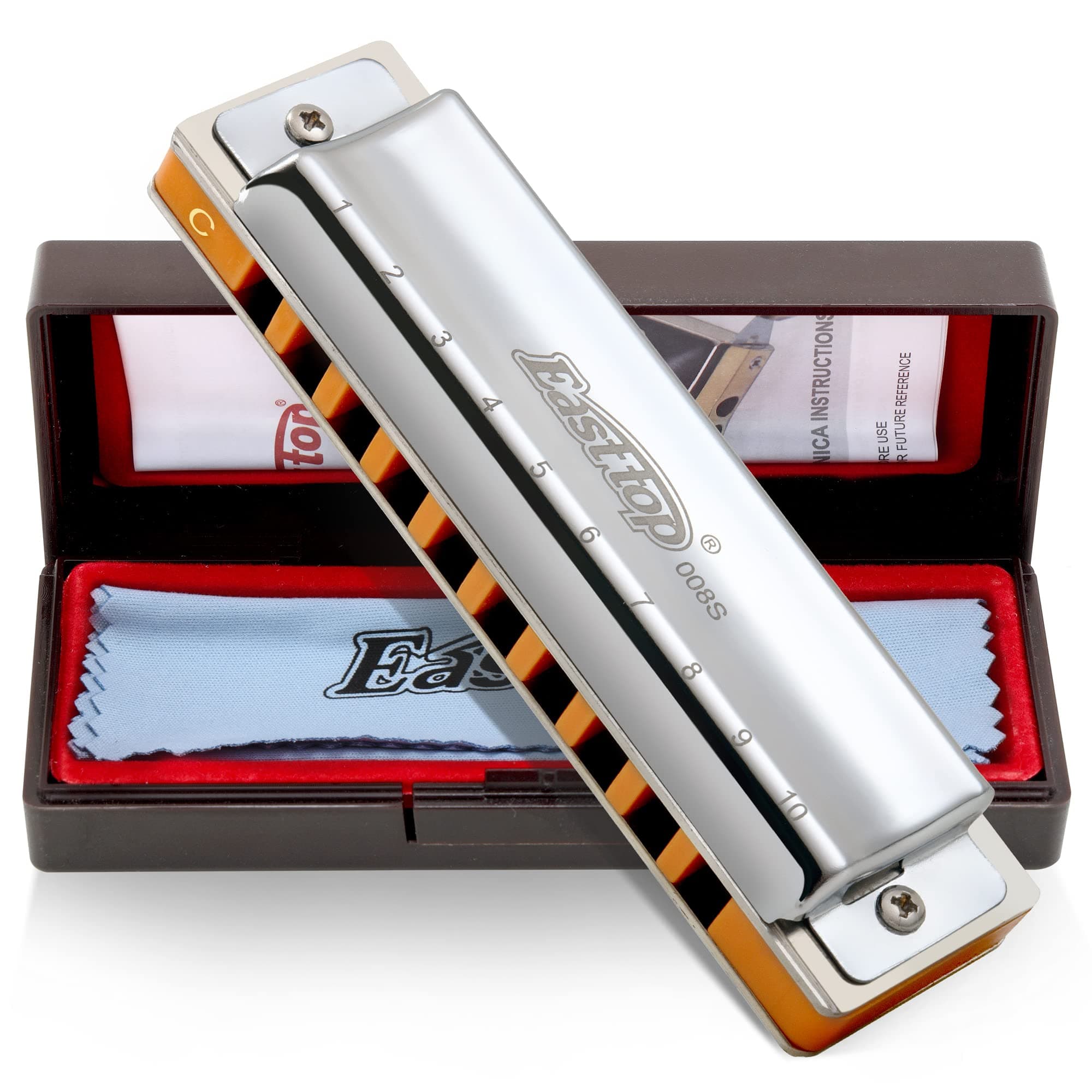 Advanced Diatonic Harmonica Key of C, 10 Holes T008S with Silver Cover