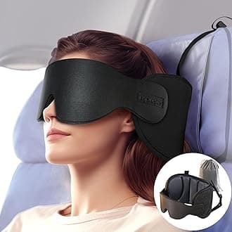 Travel Pillows for Airplanes, Airplane Head Strap with Sleep Eye Mask, 360° Suooprt Headrest, Travel Accessories for Long Flight, Car Road Trip, Light Black