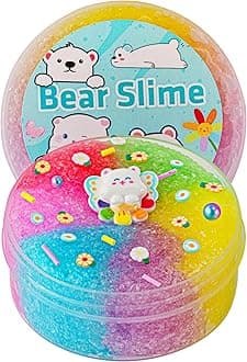 Bear Rainbow Snow Fizz Slime - Good Stretchy & Non-Sticky, Crunchy Slime Sensory Toys for Kids - Party Favors & Gifts for Girls & Boys