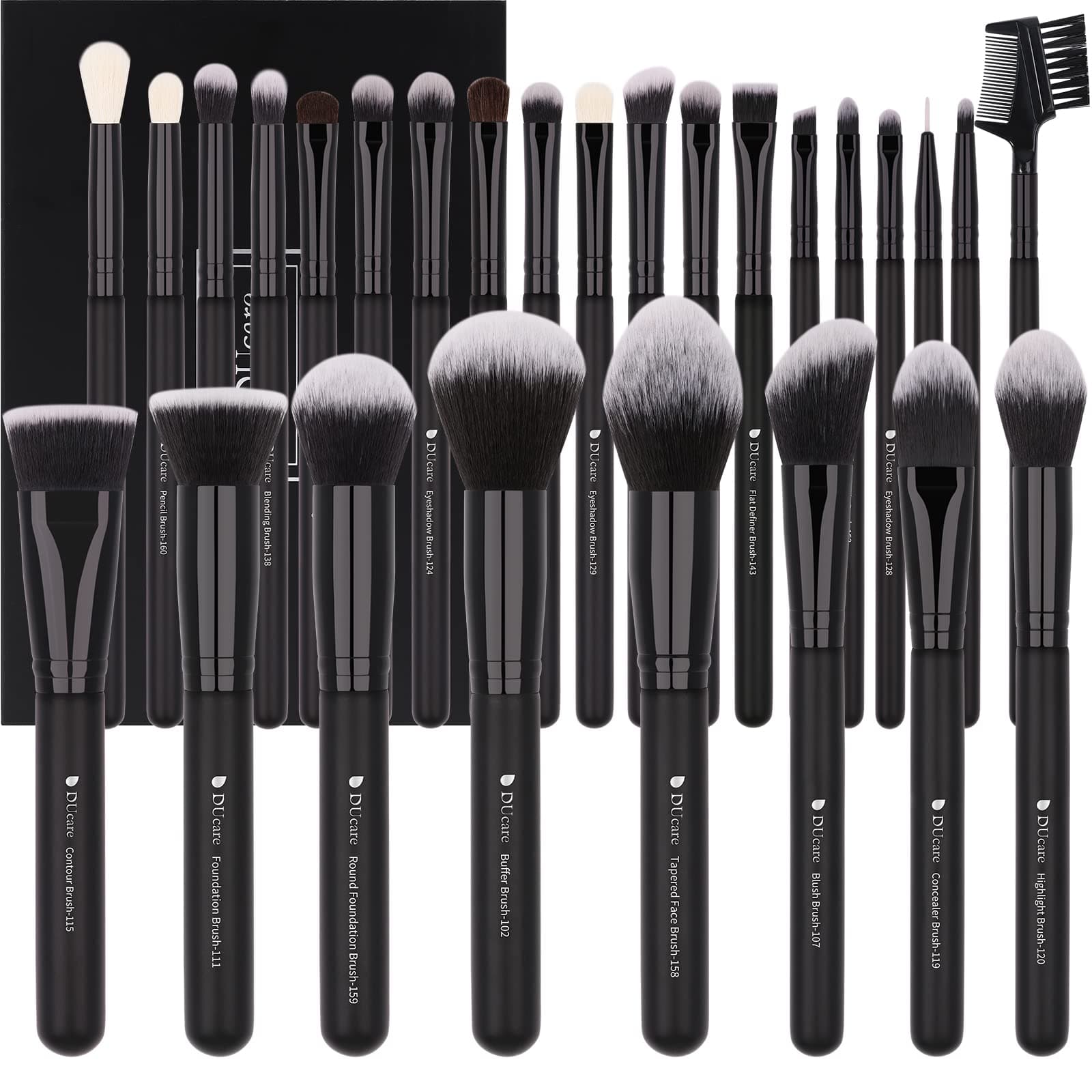 DUcare Makeup Brushes Set 27Pcs Professional Premium Synthetic Hair Kabuki Foundation Brush Face Powder Blush Blending Eyeshadow Make Up Brushes Kit-Matte Black