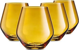 Godinger Wine Glasses, Stemless Wine Glasses, Red Wine Glasses, Drinking Glasses, European Made Stemless Wine Glass - Amber, 17oz, Set of 4