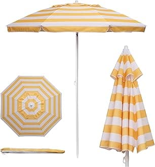 Oniva - a brand 5.5 Ft. Portable Beach Umbrella Yellow Cabana Stripe, One Size