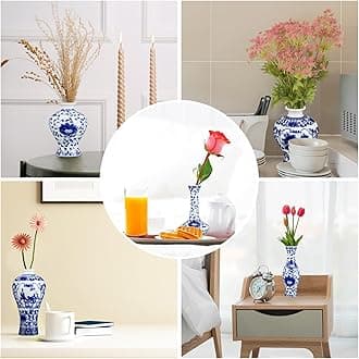 Dandat 8 Pieces Porcelain Vases Blue and White Ceramic Vase Mini Chinoiserie Vase Vintage Flower Vase for Home Living Room Bookshelf Decor (Rustic)