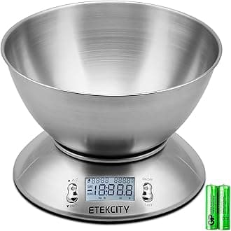 Food Kitchen Scale with Bowl, Digital Weight Scale for Food Ounces and Grams, Cooking and Baking, Timer, and Temperature Sensor, 2.06 QT, Stainless Steel