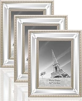 Meetart 5x7 3 Pack Mirror Photo Frames Sets for Wall Pictures Decor or Table Stand