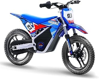 AIII 36V Electric Dirt Bike for Kids 5-10, High Performance 350W Racing Grade Motorcycle, Up to 18.6MPH, 3 Speed Settings, 14-Inch Off-Road Tires, Dual Disc Brakes & Advanced Shock Absorption, Blue