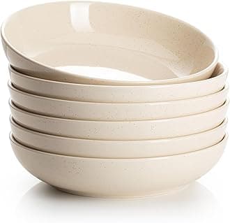 Large Salad Serving Bowls, 22 Ounce Porcelain Pasta Plates Set of 6, 8.4 Inch Pasta Bowls for Dinner, Salad - Microwave Dishwasher - Beige