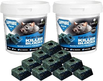 Rat and Mouse Killer Block Bait – Strong Rat Poison Bait Blocks Tub | Fast-Acting Single Feed Rodent Control for Home & Garden | Professional Mice & Rat Poisoning Treatment (2 x Sapphire Tub, 300g)