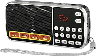 YF37 Portable FM AM Radio with TF Card Slot USB AUX Input MP3 Player LED Flashlight Music Repeat Earphone Output and 1000mAh Rechargeable Battery – Compact Design for Travel and Home Use(Black)