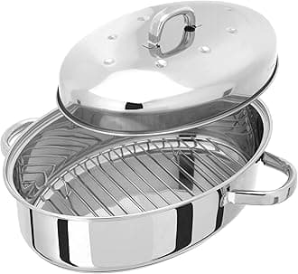 – Judge Stainless Steel High Oval Roaster with Lid, 32 x 22 x15 cm, Thermic Base, Oven Safe, Dishwasher Safe