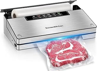 Bonsenkitchen Vacuum Sealer Machine, Stainless Steel Food Sealer Vacuum Sealers with 5 Food Vacuum Modes, Built-in Cutter & Bag Storage, Silver Black