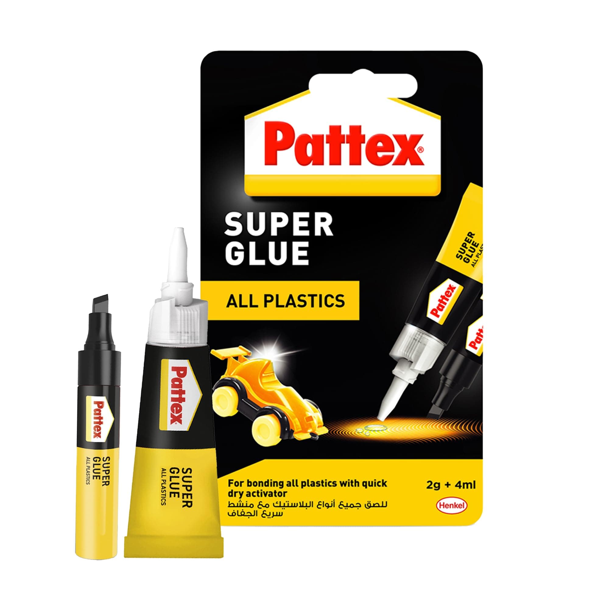 Super Glue All Plastics | Bonds All Difficult-to-Bond Plastics with Quick Dry Activator | Instant Grip Invisible Repair with Anti-Clog Cap | Compatible with All Plastics | 2g+4ml (Pack of 1)