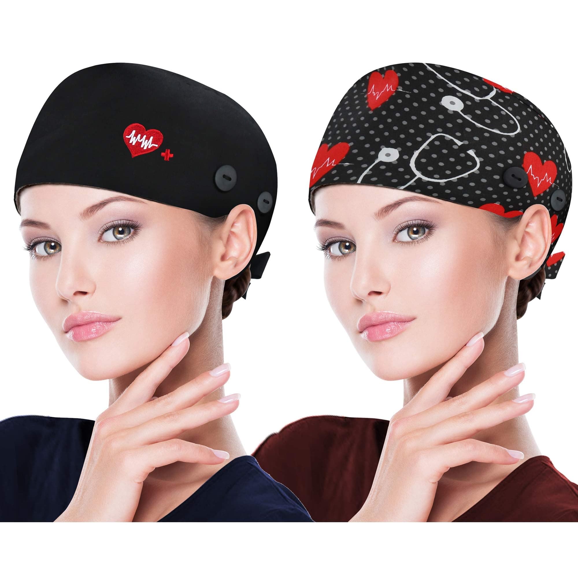 ABAMERICA Working Caps with Button and Sweatband, Adjustable Working Hats for Women Men, One Size(Tie Back or Toggle)