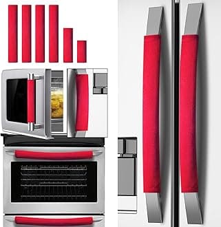 Set of 6 Refrigerator Door Handle Covers, Washable Velvet Fabric Appliance Handle for Fridge Microwave Stove Dishwasher Catch Stains Dust Fingerprint Prevent Ice hot Hand (Big Red)