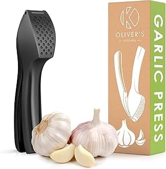 Oliver's Kitchen ® Premium Garlic Press - Super Easy to Use & Clean Garlic Crusher & Mincer - Crush Garlic & Ginger Effortlessly (No Need to Peel) - Built for Life - Strong & Durable (Matt Black)