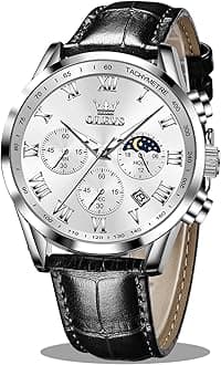 OLEVS Men's Leather Analog Quartz Watch - Luxury Chronograph Wristwatch with Date, Waterproof, Luminous - Dress Style