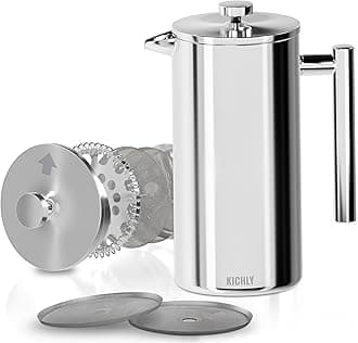 KICHLY 600ml Stainless Steel French Press - Double Wall Coffee Press - Stainless Steel Plunger Coffee & Tea Maker (Silver, 0.6 Ltr, Pack of 12)