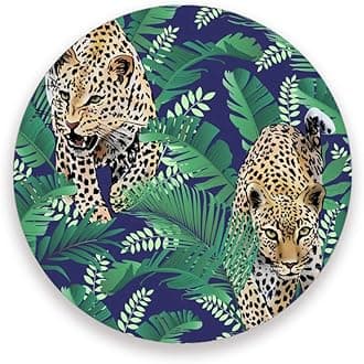 Ruchen Absorbent Drink Coasters Cheetah Leopards Palm Tropical Jungle Ceramic Mats Home Decor with Cork Backing Round Cup Mat Pad Set of 4