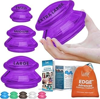 Lure Essentials Silicone Cupping Therapy Set Professional Massage Cupping Cups for Cupping Therapy 4 Cup Kit for Massage, Myofascial Release, Cellulite Reduction Purple)