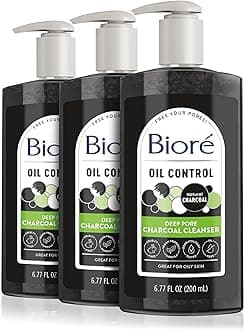 Biore Deep Pore Charcoal Face Wash, Daily Facial Cleanser for Dirt & Makeup Removal, for Oily Skin, 6.77 Oz, Pack of 3