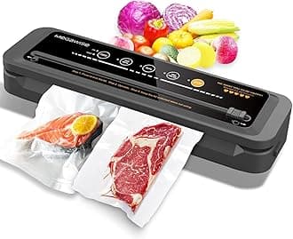 – Vacuum Sealer Machine | 80kPa Suction Power| Bags and Cutter Included | Compact One-Touch Automatic Vacuum Sealer with External Vacuum System | Dry Moist Fresh Modes