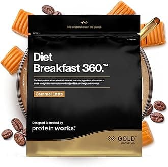 Protein Works | Diet Breakfast 360 - GOLD Innovation, On-the-Go Healthy Weight Loss Meal Replacement Shake, Added Caffeine, Low Sugar, Caramel Latte, 9 Servings, 500g