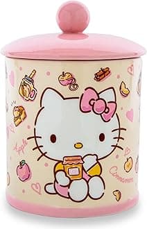 Sanrio Hello Kitty Apples and Cinnamon Ceramic Snack Jar Container With Lid | Kitchen Food Storage For Cookies, Candy | 8 Inches Tall