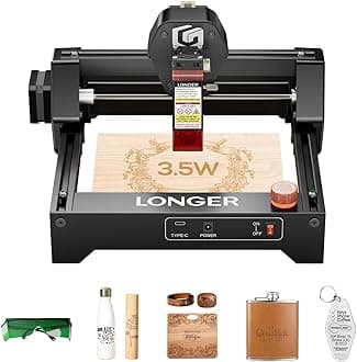 LONGER Ray5 mini Laser Engraver, 12000mm/min High-Speed Engraving Machine with WiFi, 140×130mm Work Area, for Wood, Metal, Acrylic & Leather, Emergency Stop (3.5W-Black)