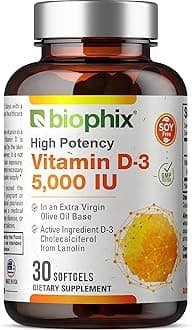 biophix Vitamin D3 5000 IU Softgels 30 Count (125mcg) - Vitamin D-3 High-Potency in Extra Virgin Olive Oil Non-GMO Soy Free for Men and Women - VIT 3D Supplement Supports Strong Bones & Immune Health