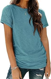 AUTOMET Women's Soft Basic Short Sleeve T-Shirt, Round Neck Tops Summer Casual Tee for Spring Shirts Clothes Everyday Wear