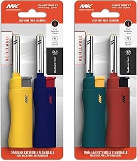 MK 4PCS Candle Lighters with Refillable, Windproof Flame, Ideal for Candle, BBQ Lighter, Random Color (Hue-4PC)