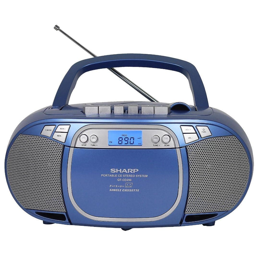Sharp QT-CD290(BL) Portable CD MP3 Cassette Boombox with AM/FM Stereo and Aux Input, Blue