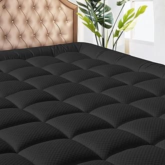 MATBEBY Queen Size Mattress Pad - Cooling Breathable Mattress Topper, Quilted Fitted Mattress Protector, Pillow Top Mattress Cover with 8-21" Deep Pocket, Soft, Machine Washable, Black, 60x80 Inches