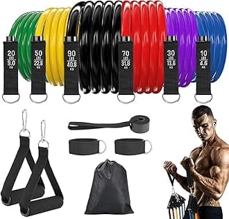 6Pcs Resistance Bands, Workout Bands 270lbs, Exercise Bands with Handles/Door Anchor/Ankle Straps/Bag/Poster for Men, Heavy Resistance Bands for Working Out at Home