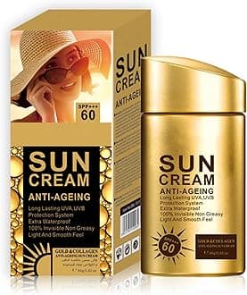 Anti Aging Sunscreen SPF 60 for Face and Body, Sun Screen Protector Walerproof, Non Greasy, Light and Smooth Feel Sunscreen Lotion Moisture Sun Cream, Beach Essentials for Women (SPF 60)