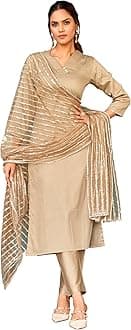 Womanista Women's Beige Color Cotton Kurta Set with Heavy Dupatta