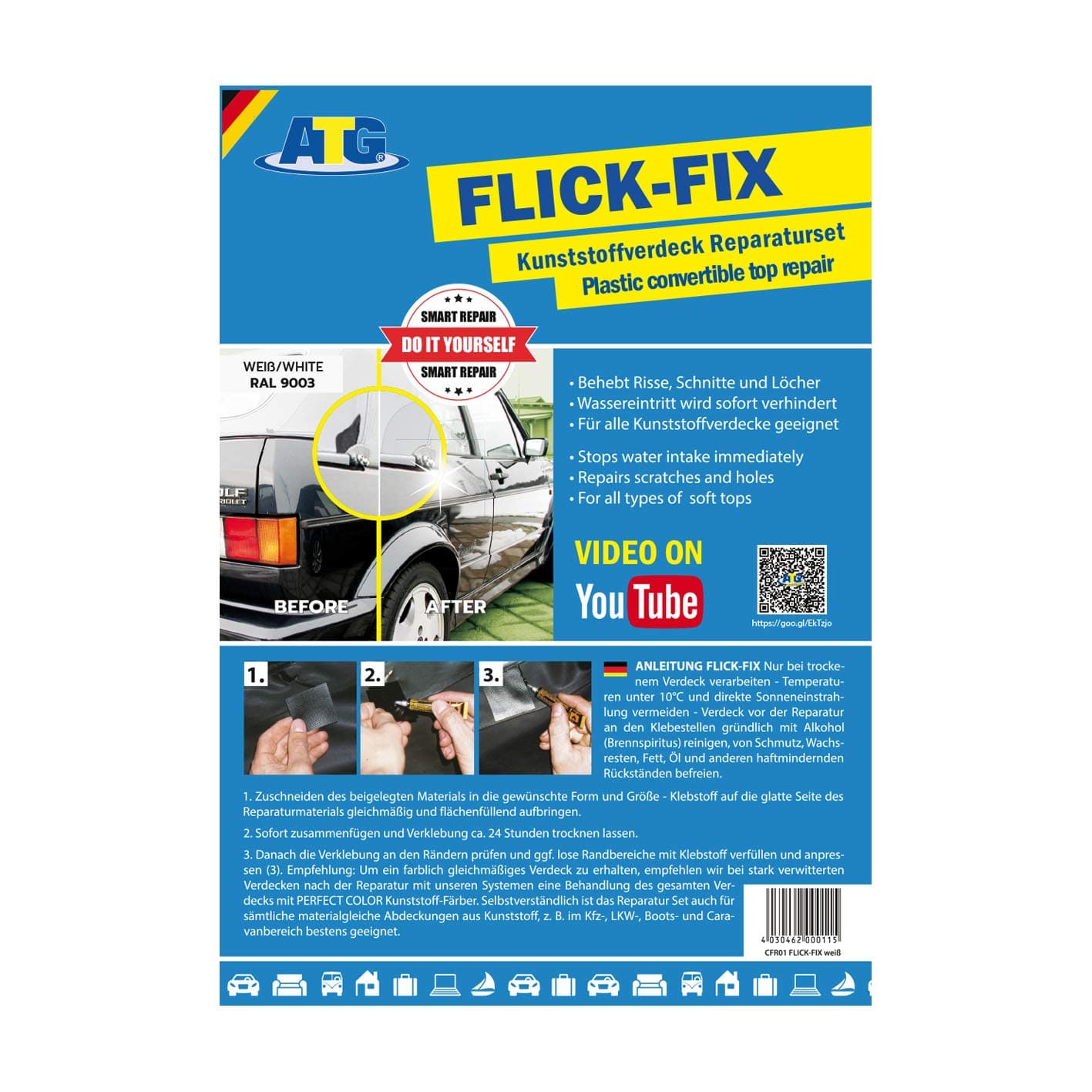 United Cabriofun ATG Patch Fix | Pond Foil Pool Patch Repair Kit | White | Tarpaulins, Plastic Covers | Soft Top | Convertible Repair | Plastic Tarp