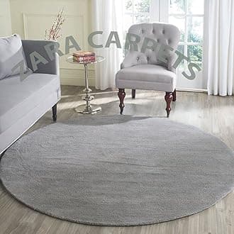 ZARACARPETS Solid Plain Exported Quality Hand Made Carpets and Rug Size 8x8 Round Diameter (8 by 8 Round) Grey