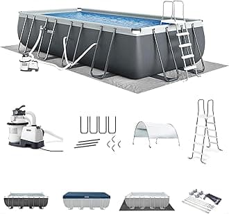Intex Ultra XTR Frame 24' x 12' x 52" Above Ground Swimming Pool Set with Sand Filter Pump, Pool Cover, Ladder, and Protective Sun Canopy Attachment