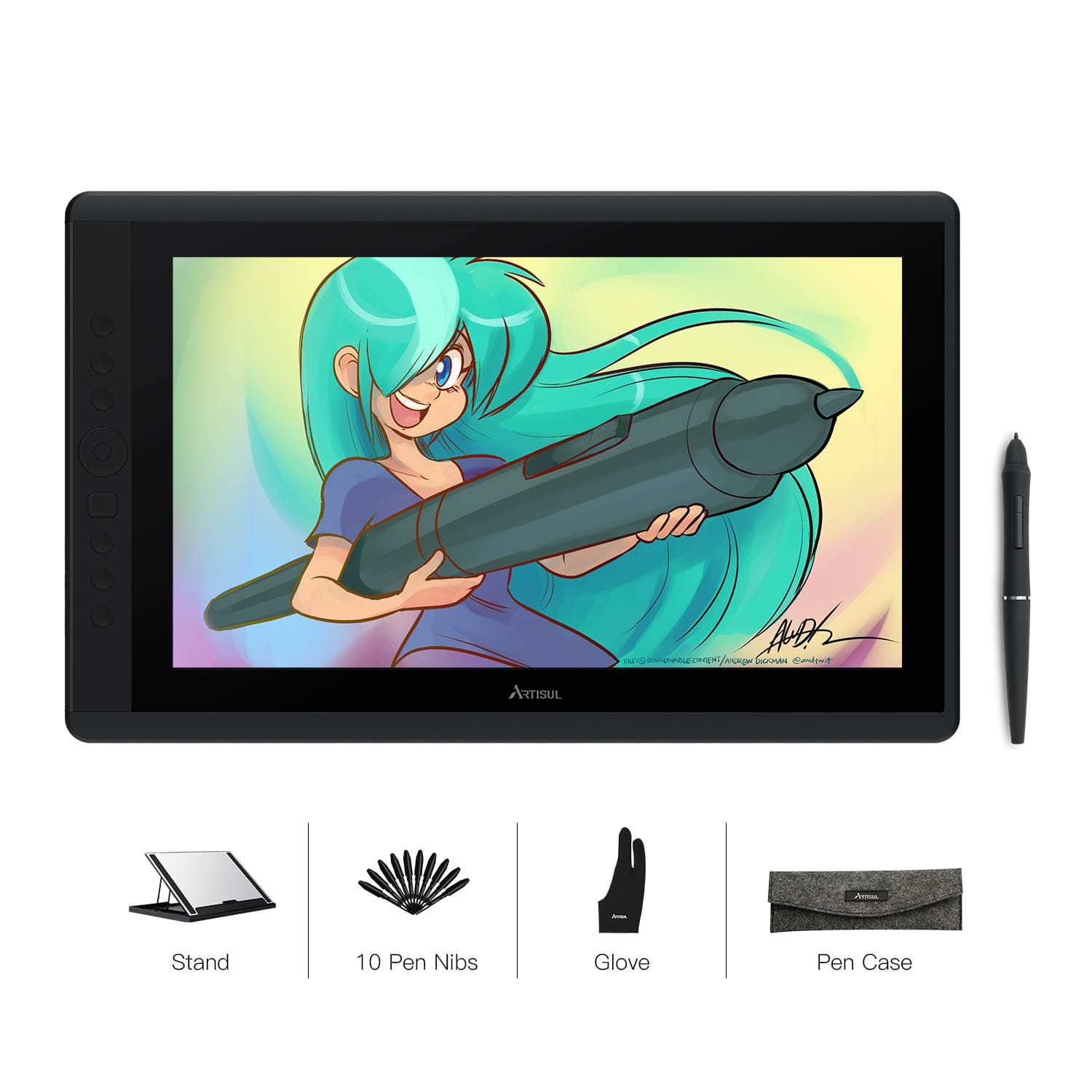 D16 15.6 Inch Drawing Tablet with Screen IPS Graphics Drawing Monitor Full Laminated Pen Display Battery-Free Stylus 8192 Levels Pressure Sensitive 7 Shortcut Keys A Dial for Windows, Mac