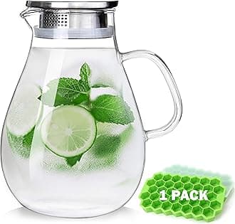 88OZ Glass pitcher with lid and Spout，High Heat Resistance Pitcher water jug for Hot/Cold Water & Iced Tea Wine Coffee Milk and Juice Beverage Carafe with Ice Tray (2.6L)