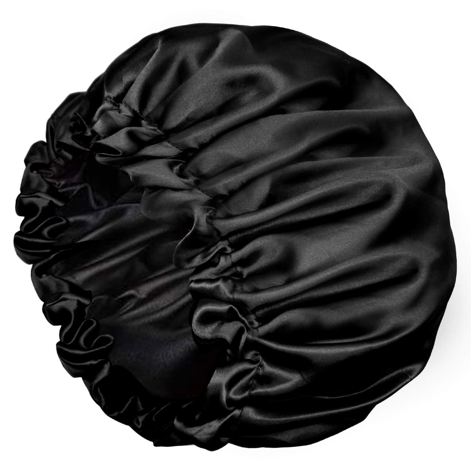 Satin Bonnets, Adjustable Satin Bonnets for Women, Double Layer Large Sleeping Silk Bonnet, Soft Sleep Bonnet for Women Girls Curly Natural Hair Night Sleep Cap(Black)