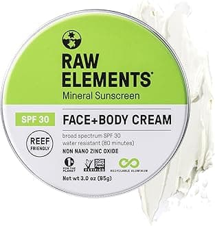 Raw Elements Face and Body Mineral Sunscreen SPF 30 Tin, Organic Sunblock Daily Protection, Non Toxic Reef Safe, Water Resistant, Cruelty Free, Plastic Free, 3 oz (Pack of 1)