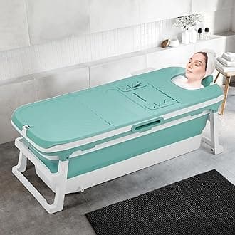 Portable Bathtub for Adult, 153x54x61CM Folding Massage Sweat Steam Bath Tub with Lid, Large Thicken Plastic Adult Bathtub, Freestanding Bathtubs Home Sauna, Blue