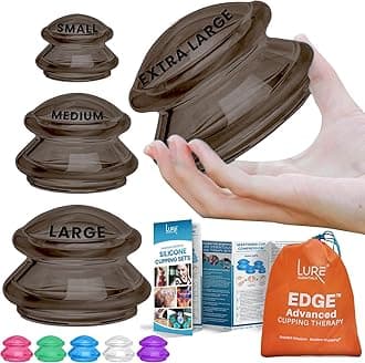 LURE Essentials Edge Cupping Therapy Set - Cupping Kit for Massage Therapy - Silicone Cupping Set - Massage Cups for Cupping Therapy (Set of 4, Onyx)