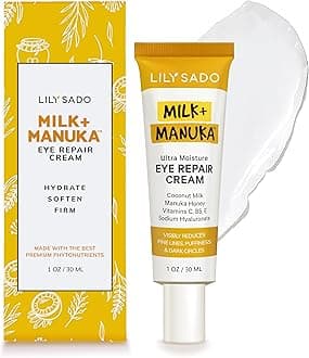 LILY SADO MILK+MANUKA™ Eye Repair Cream - Anti-Aging Natural Gentle Formula w/Coconut Milk, Manuka Honey, Sodium Hyaluronate & VITS C, B5 & E - Prevents Puffiness, Under-eye Wrinkles & Eye Bags - 1oz