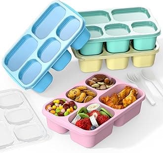 Bento Box Adult Lunch Box - 4 Pack, 5 - Compartment Meal Prep Container for Kids, Reusable Food Storage Snack Containers - Stackable for School, Work, and Travel (PP(Blue/Pink/Green/Yellow))
