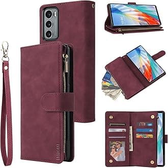 LBYZCASE Phone Case for LG Wing 5G(2020),LG Wing Wallet Case,Luxury Folio Flip Leather Cover[Zipper Pocket][Wrist Strap][Kickstand ][Magnetic Closure] for LG Wing (Wine Red)