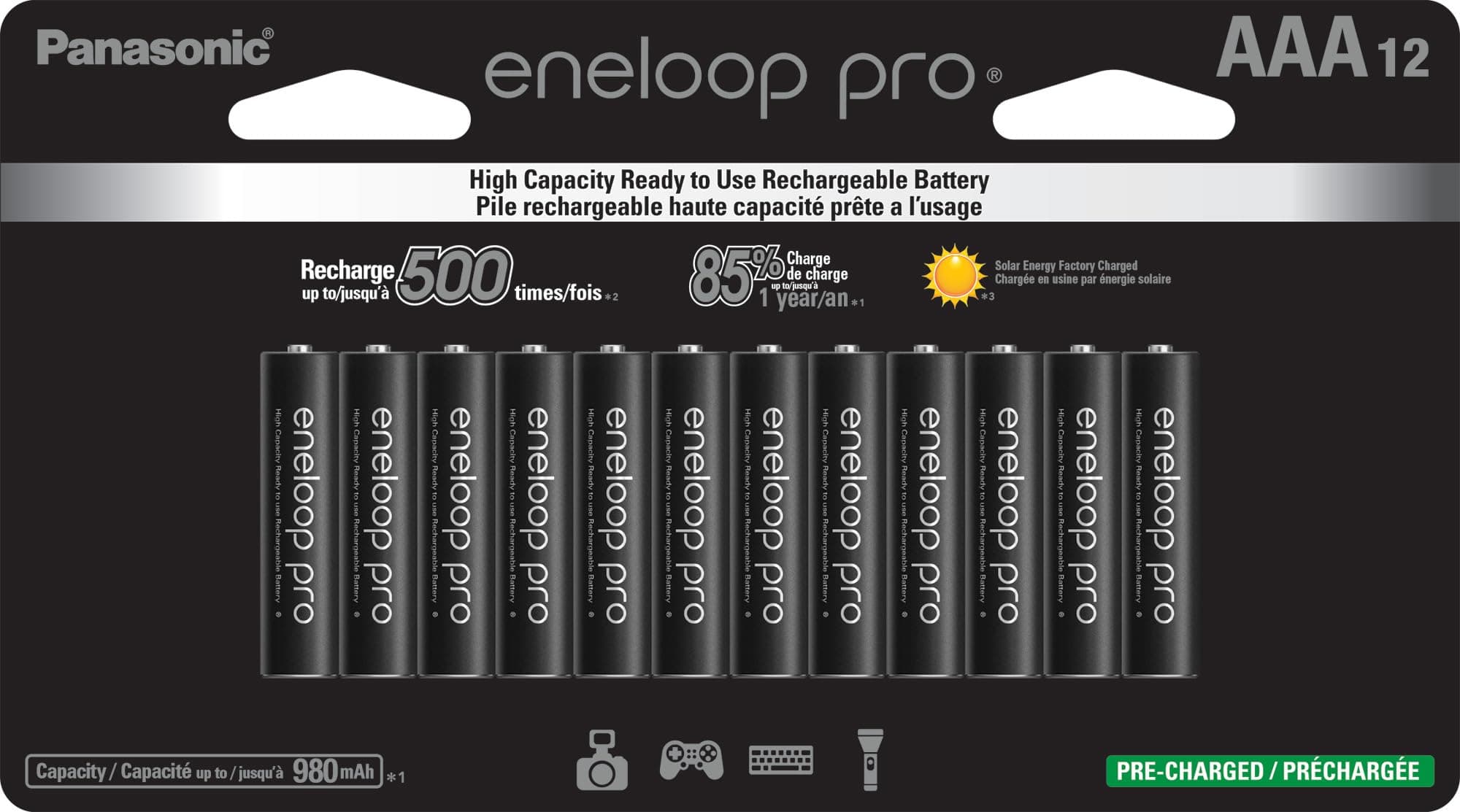 Panasonic BK-4HCCA12FA pro AAA High Capacity Ni-MH Pre-Charged Rechargeable Batteries, 12-Battery Pack