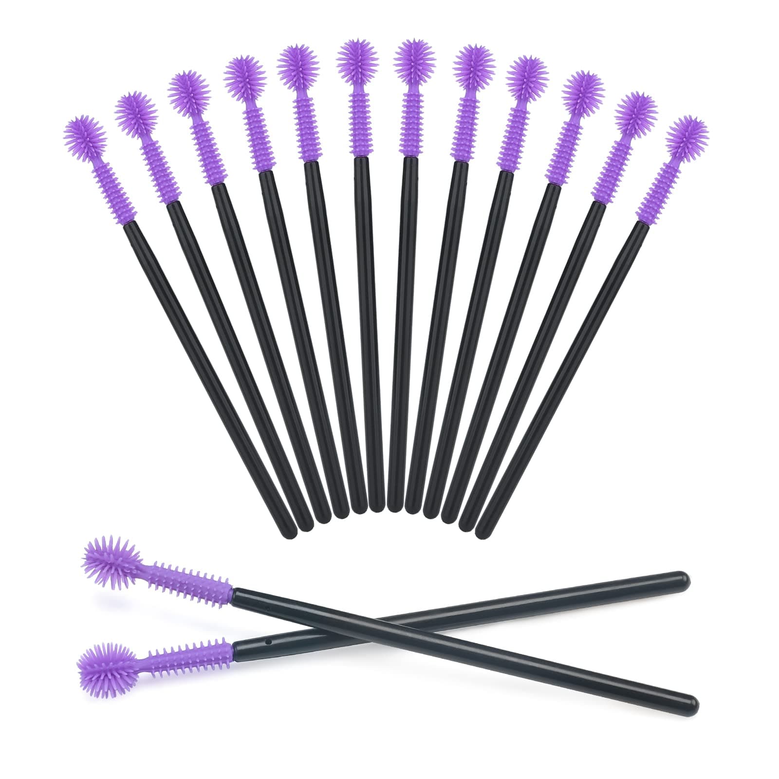 G2PLUS 50PCS Silicone Eyelash Brushes, Purple Disposable Mascara Wands, Adjustable Ball- Shape Eyelash Spoolies, Eyebrow Brushes for Eyelash Extension and Makeup